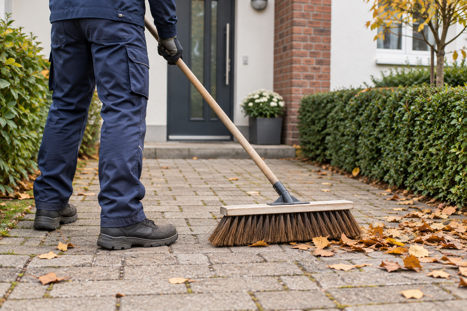 KI-generiertes Symbolmotiv: Pflege eines gepflasterten Hauszugangs